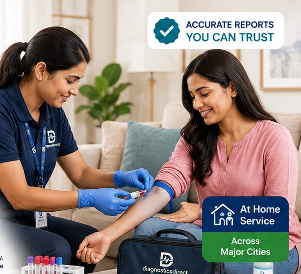 Trained phlebotomist collecting a blood sample at home